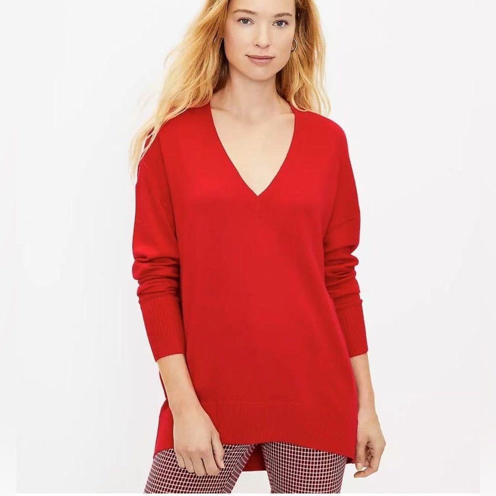 UNITED COLORS‎ of BENETTON ITALY women L Wool Blend Red Pullover Sweater V-Neck